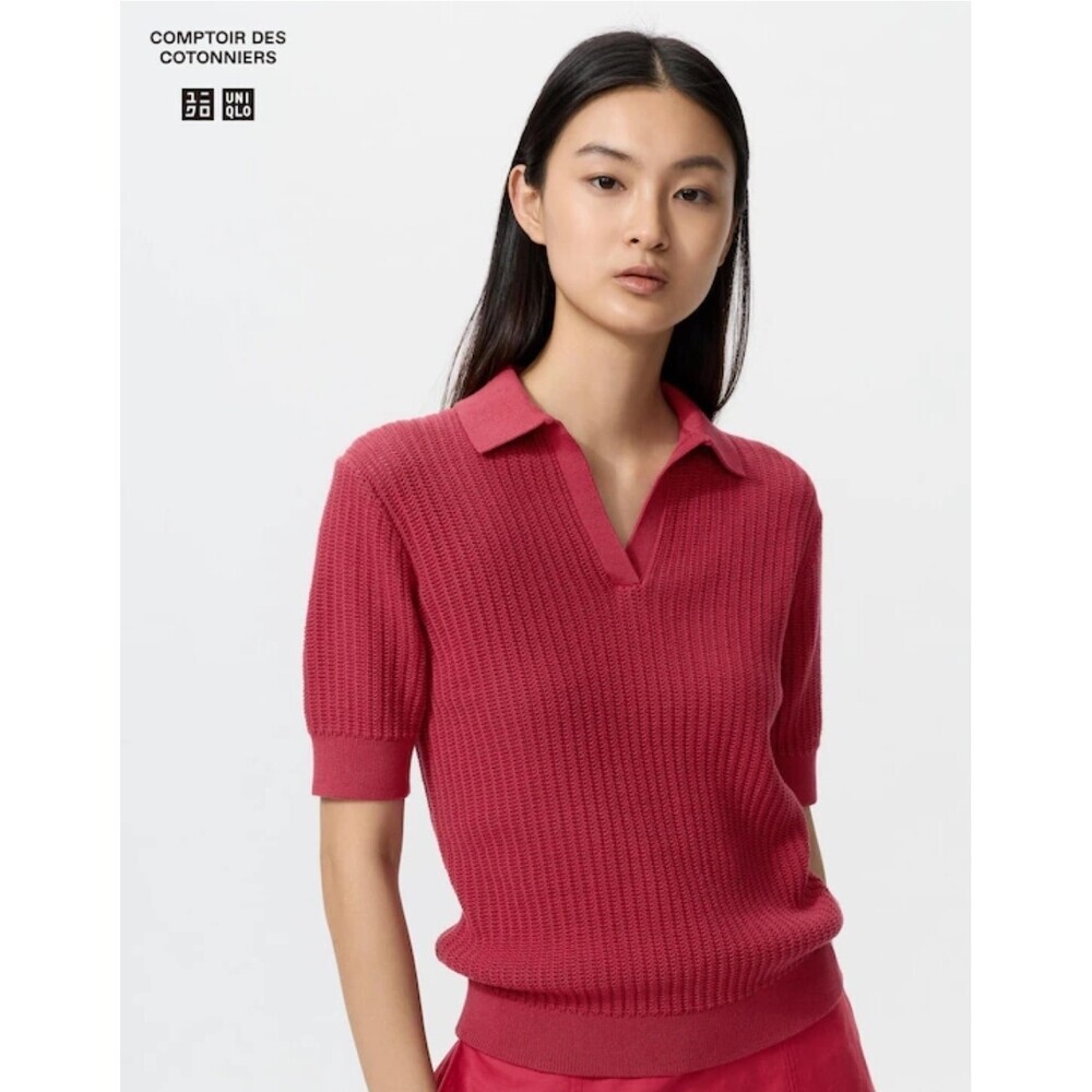 UNIQLO & COMPTOIR DES COTONNIERS Skipper Polo Sweater Womens XL Cotton Pointelle